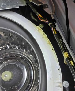 Edge of washing machine drum with some panels removed